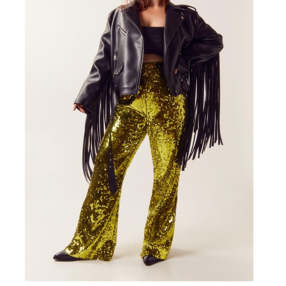 Nasty Gal green sequined flare pants